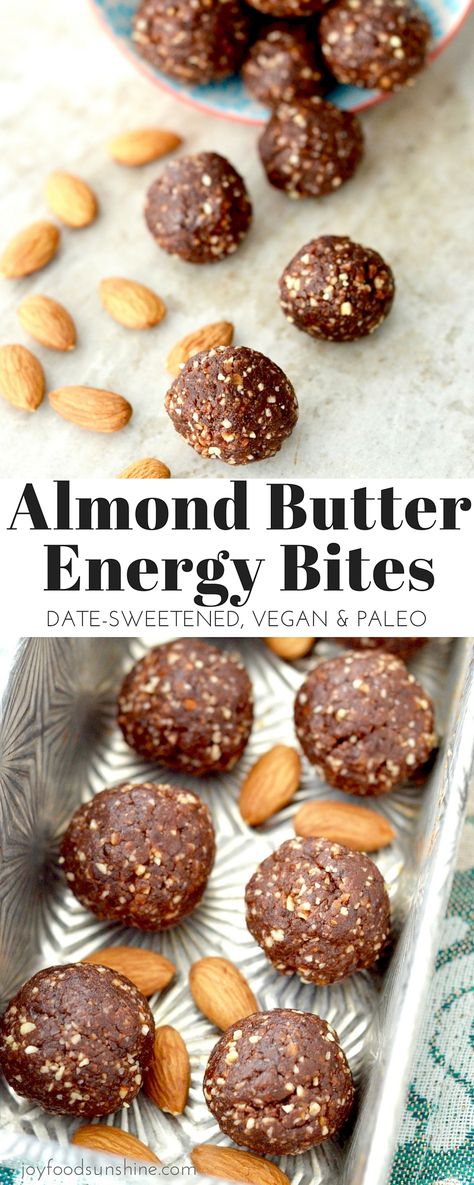 Almond Butter Energy Balls, Energy Bites Recipe, Chocolate Almond Butter, Energy Bites Recipes, Energy Ball Recipe, Healthy Recipes Easy Snacks, Chocolate Almond, Paleo Vegan, Paleo Snacks