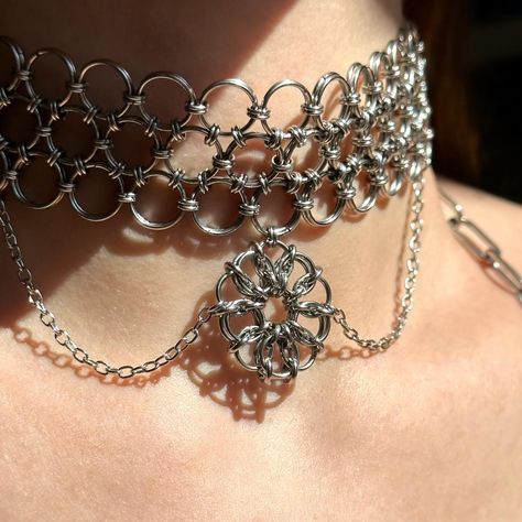 BLOSSOM 03 surgical steel min length: 31cm max length: 38cm this piece is unique & won’t be sold again PLN 410 / €95 DM to buy #jewelry #jewellery #jewelrydesigner #jewelrydesign #handmadejewelry #handmadejewellery #handmade #alt #uniquejewelry #chainmail #chainmaille #chainmaillejewelry #beadjewelry #necklace #smallbusiness Alt Necklace, How To Make Chainmail Diy, Chainmaille Jewelry, Alt Jewelry Diy, Chainmail Weaves, Chainmail With Beads, Chainmail Jewelry Necklaces, Gothic Chainmail Jewelry Gift, Chainmail Pendant