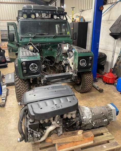 Land Rover Defender Swaps with an OM648 and ZF 8HP eight-speed automatic Land Rover Defender Restoration, Land Rover Pick Up, Land Rover Defender Camping, Scary Terry, Land Range Rover, Land Rover Series 3, Defender 130, Tonka Toys, Land Rover Defender 90