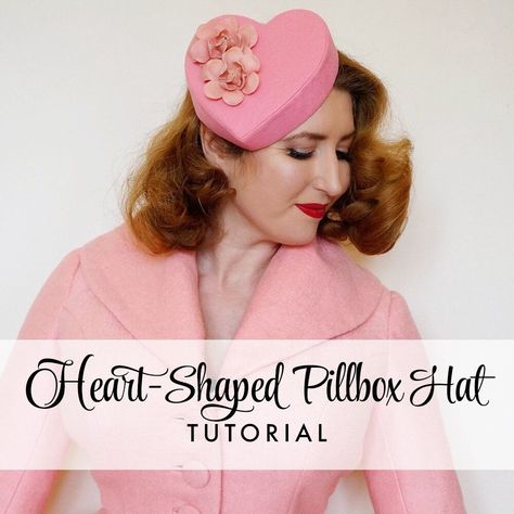 Tutorial: Heart-Shaped Pillbox Hat - with printable templates! Diy Pill Box Hat, Diy Vintage Hat, Diy Pillbox Hat, Pill Box Hat Diy, Kitschy Fashion, Fae Crafts, Millinery Diy, Diy Fascinator, Valentine Hats