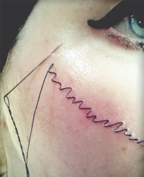 Skin stitching through the stratum corneum Skin Tattoo Design, Horror Photography, Skin Tattoo, Body Pain, Design Image, Body Modifications, Deathly Hallows Tattoo, Needle And Thread, Face Painting