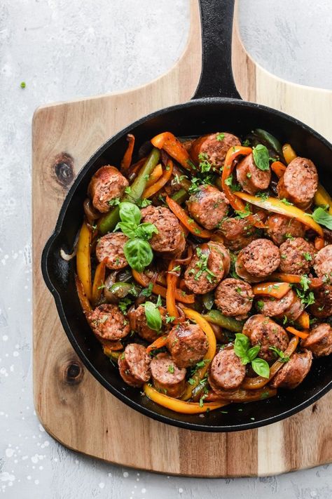 Italian Sausage, Onions and Peppers Skillet Sausage Onions And Peppers, Sweet Italian Sausage Recipes, Sausage Peppers And Onions, Italian Sausage Recipes, Iron Skillet Recipes, Sweet Italian Sausage, Sausage And Peppers, Skillet Recipes, Paleo Dinner