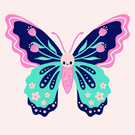 Hi everyone, here is my version of the #DrawThisWeek ‘Folk Butterfly’ from the Kawaii Drawing Club by @tatyanadeniz I did have a go at the original tutorial version (slide 2), but it went a bit wrong. So I just tried to draw a butterfly using the lineless technique, and applied the 50/50 head/body ratio, then added some henna-style doodles, which I’ve done in the past to a lot of my non-digital art. 🦋 I also turned this image into a sticker-effect, which I really like. Have a great day! ⭐... Digital Butterfly Art, Folk Butterfly, Butterfly Digital Art, Butterfly Doodle, Draw A Butterfly, Tufting Ideas, Kawaii Drawing, Henna Style, Butterfly Drawing