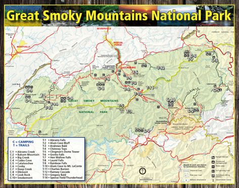 Smokey Mountains National Park, Smokey Mountains Vacation, Tennessee Map, Gatlinburg Vacation, National Park Map, Hiking Map, National Parks Map, Tennessee Vacation, Mountain Vacations