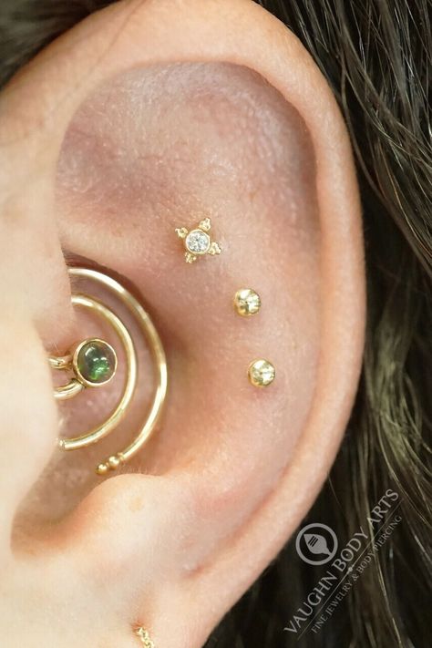 This gorgeous ear belongs to our wonderful client Arianna.  Cody did her first daith piercing in December of 2013, and then the... Double Daith Piercing, Curated Ear Piercing Daith, Curated Ear Daith, Silver Daith Piercing, Daith Earrings Spirit Adornments Piercing Jewlery, Dismond Daith Jewelry Unique, Daith Piercing, Cartilage Piercing, Black Opal