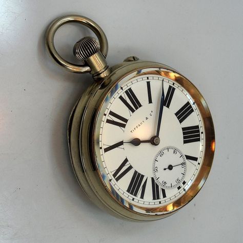 1890's Tiffany & Co. Pocket Watch $2600 Pocket Watch Reference, Pocket Clock, Clock Reference, Pocket Watch Photography, Old Pocket Watch Aesthetic, 1800s Pocket Watch, Pocket Watch Drawing, Antique Round Pocket Watch With Polished Finish, Compass Watch