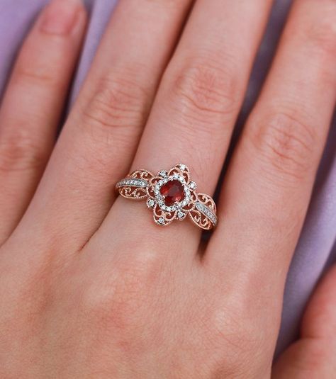 Art Deco Alternative Engagement Ring Vintage 14k Rose Gold | Etsy Alternative Engagement Rings Vintage, Oval Ruby Engagement Ring, Ruby Ring Designs, Ruby Engagement Ring Vintage, Antique Ruby Ring, Garnet Ring Vintage, Ruby Ring Vintage, Vintage Engagement Rings Art Deco, Ruby Ring Gold