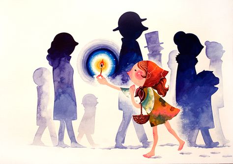 [The Little Match Girl] illustration on Behance Little Match Girl Illustration, Little Match Girl, Hans Andersen, The Little Match Girl, Andersen's Fairy Tales, Story Books Illustrations, 동화 삽화, Fairy Tale Illustration, Childrens Books Illustrations