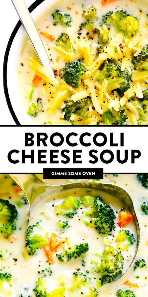 The BEST Broccoli Cheese Soup recipe! This vegetarian soup is easy to make in less than 30 minutes, it's lightened up a bit with no heavy cream, yet this broccoli cheddar soup still tastes just as cozy and comforting and delicious as ever. | gimmesomeoven.com #broccoli #soup #vegetarian #mealprep #dinner #cheese Vegetarian Mealprep, Easy Broccoli Cheddar Soup, No Heavy Cream, Mealprep Dinner, Best Broccoli Cheese Soup, Broccoli Cheese Soup Recipe, The Best Broccoli, Cheese Soup Recipe, Best Broccoli