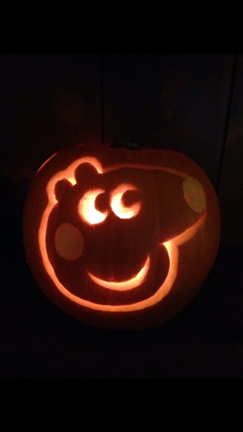 Peppa Pig Pumpkin Paint Punkins, Peppa Pig Pumpkin Carving, Pig Pumpkin Carving, Easy Cute Pumpkin Carving Ideas, Peppa Pig Pumpkin, Halloween Pumkin Ideas, Peppa Pig Painting, Pig Pumpkin, Pumkin Ideas