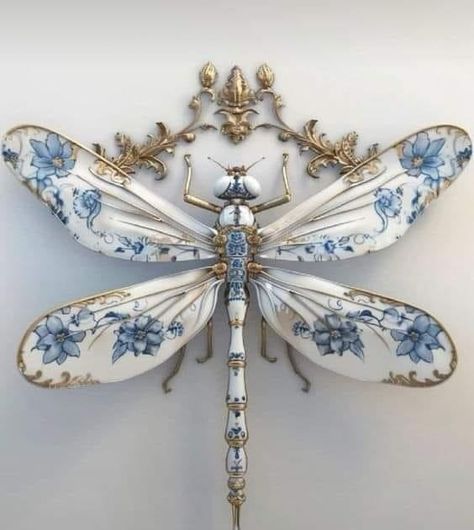 Celadon Ceramics, Flowers 3d, Dragonfly Brooch, Textile Sculpture, Dragonfly Art, Brooch Diy, Willow Pattern, Insect Art, Beaded Jewelry Designs