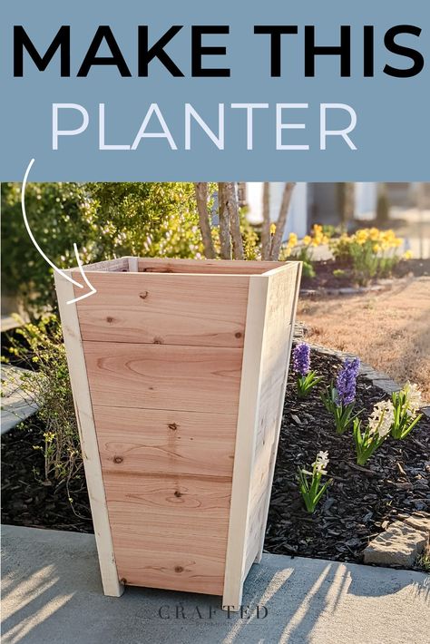 Tall Wooden Planters, Tall Planter Boxes, Step Building, Diy Wood Planters, Diy Planters Outdoor, Cedar Fence Pickets, Planter Box Plans, Free Building Plans, Cedar Planter Box