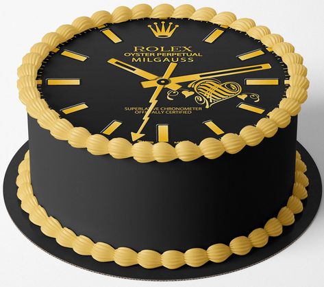 Rolex Cake, Black And Gold Birthday Cake, 50th Birthday Cakes For Men, Old Man Birthday, Deco Cake, 48 Birthday, Golden Cake, Gold Birthday Cake, Baby Animal Drawings