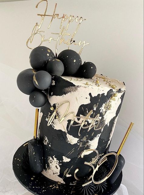 71 Birthday Cake For Men, Black And White Cakes Birthday For Women, Black And White 40th Birthday Cake, Black And White Birthday Theme For Men, Black Birthday Cake For Women, Black And White Cake For Men, Goth Cake Ideas, 30th Bday Cake For Men, 30th Bday Cakes For Women