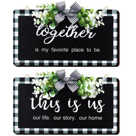 PRICES MAY VARY. What you will receive: you will receive 2 pieces of buffalo home decorative signs in different styles, printed with the words [Together] and [This Is Us], and they have the same size, each of them measures approx. 12 x 6.3 inch, and 0.2 inch in thickness, enough quantity and same size for you to satisfy your decorative needs and make your home more artistic Delicate home decoration: this decorative black and white vintage home wall sign is an ideal decoration which is suitable f Buffalo Plaid Signs, Plaid Sign, Americana Crafts, Dining Room Restaurant, Home Dining Room, Black And White Vintage, Vintage Farmhouse Decor, Sign Wall Decor, Black And White Decor