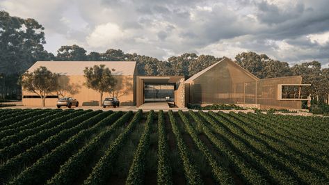 Contemporary winery :: Behance Winery Architecture, Wineries Architecture, Winery Ideas, Photoshop Rendering, Revit Architecture, Autodesk Revit, Wine Cellars, Architecture Concept, 3d Modelling