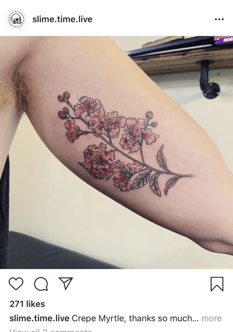 Crape Myrtle Tattoo, Crepe Myrtle Tattoo, Myrtle Tattoo, Crepe Myrtle, Original Tattoos, Crape Myrtle, Flower Tattoo, Tatting, Body Art