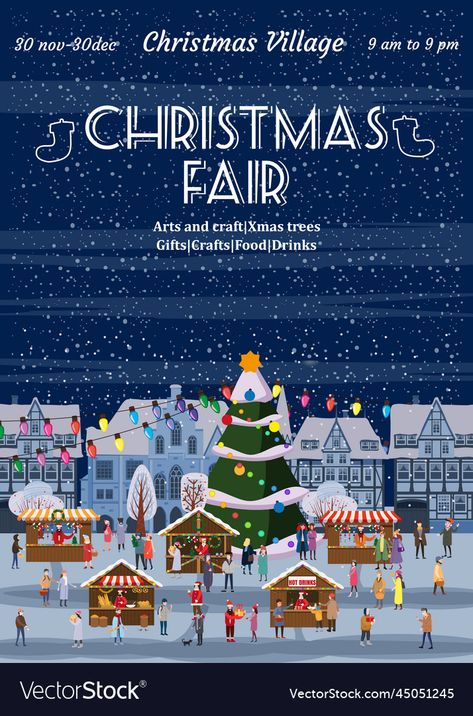 Fair Poster, Xmas Market, Tree People, Poster Christmas, Invitation Background, Town Square, Xmas Card, Christmas Village, Xmas Cards