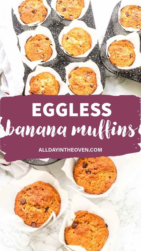 Eggless Muffin Recipe Baking Without Eggs Recipes, Eggless Cupcakes Recipes, Easy Eggless Desserts, Egg Free Banana Muffins, Eggless Muffin Recipes, Muffins Without Eggs, Eggless Banana Cake Recipe, Vegan Banana Bread Muffins, Eggless Banana Cake