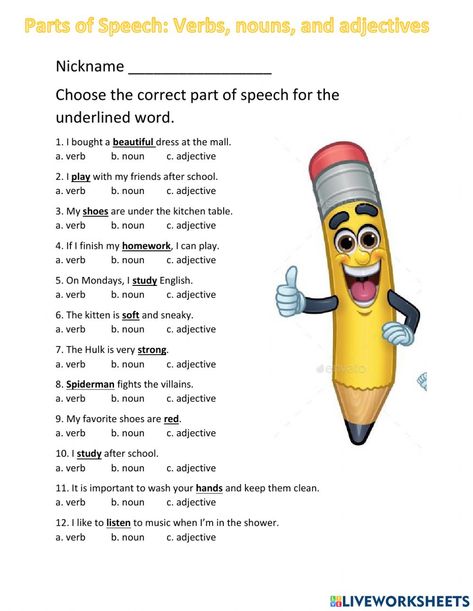 Nouns Verbs Adjectives Adverbs Worksheet, Verbs Nouns And Adjectives, Verbs And Adjectives Worksheet, Parts Of Speech Worksheets 2nd Grade, Parts Of Speech Activities Worksheets, Nouns Adjectives And Verbs Activity, 8 Parts Of Speech Worksheets, Verb Noun Adjective Worksheet, 3rd Grade Parts Of Speech Activities