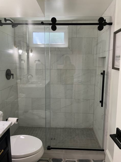 Guest Bathroom Standing Shower Ideas, Luxury Bathroom Master Baths Walk In Shower Glass Doors, Standing Shower Remodel, Standup Shower Ideas, Stand Up Shower Remodel, Washroom Ideas, Restroom Ideas, Bathroom Renovation Diy, Small Shower Room