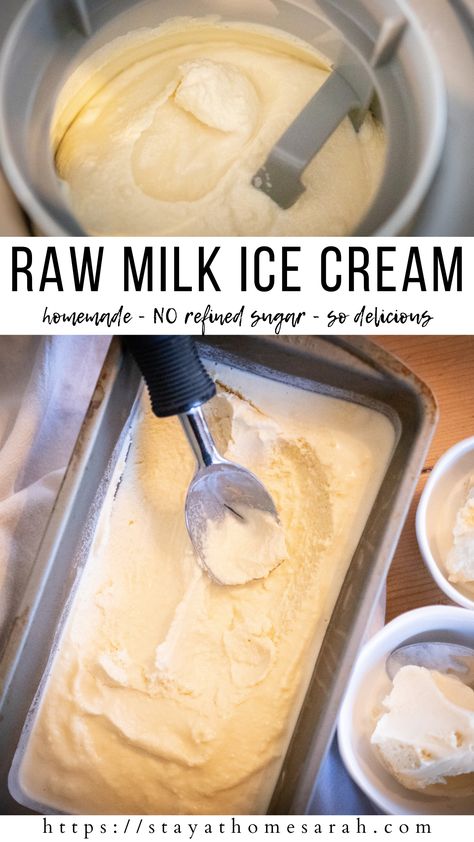 Milk Ice Cream Recipe, Raw Ice Cream, Raw Cream, Honey Ice Cream, Homemade Vanilla Ice Cream, Milk Ice Cream, Milk Cream, Egg Yolks, Homemade Vanilla