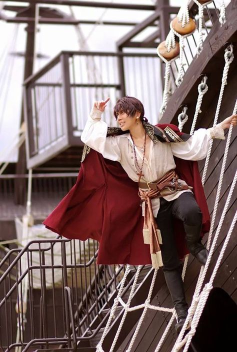 Sailing Pose Reference, Pirate On Ship Pose, Cape Poses Reference, Princely Poses, Sailor Pose Reference, Pose Reference Pirate, Pirate Pose Reference Photo, Music Conductor Outfit, Pirate Pose Reference Drawing