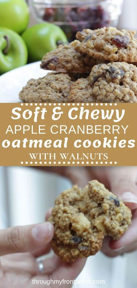 Apple Cranberry Oatmeal Cookie Recipe - Through My Front Porch Apple Cranberry Oatmeal, Sloth Cookies, Oatmeal Treats, Peanut Butter And Oatmeal, Cookie Holiday, Best Apples For Baking, Apple Oatmeal Cookies, Cranberry Oatmeal, Oatmeal Cookie Recipe