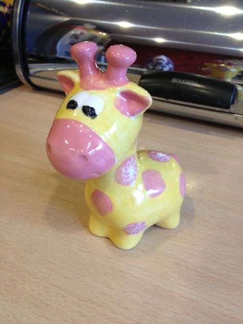 My pink and yellow pottery giraffe Clay Pot Giraffe, Clay Giraffe, Giraffe Pottery, Pottery Giraffe, Ceramic Giraffe, Giraffe For Kids, Giraffe Ceramics, Giraffe Colors, Yellow Pottery