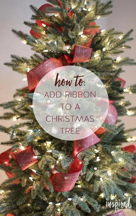 Tree Ribbon Tutorial, Christmas Tree Ribbon Tutorial, Ribbon On A Christmas Tree, Ribbon Tutorial, Christmas Tree Decorations Ribbon, Christmas Tree Ribbon, Tree Ribbon, Christmas Tree Inspiration, Ribbon On Christmas Tree