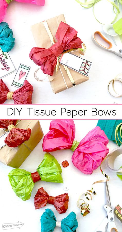 Make your own tissue paper bows - they're quick and easy and cost a fraction of store bought bows! Tissue Paper Bow, Paper Bows Diy, Healthy Gift Basket, Paper Bows, Tissue Paper Crafts, Healthy Gift, Paper Bow, Tissue Paper Flowers, Diy Gift Wrapping