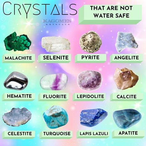 Non Water Safe Crystals, How To Cleanse Crystals With Water, Which Crystals Can Go In Water, Crystals Safe In Water, What Crystals Can Go In Water, Water Safe Crystals List, Crystals That Can Go In Water, Crystals For Water, Learning Crystals