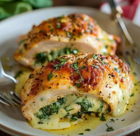 Mozzarella Stuffed Chicken, Spinach And Mozzarella, Ricotta Stuffed Chicken, Stuffed Chicken Breast Spinach, Easy Chicken Breast, Mozzarella Chicken, Chicken Breast Recipes Healthy, Fresh Spinach, Roasted Red Pepper