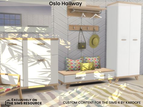 The Sims Resource - Oslo Hallway Sims 4 Hallway, Sims4 Furniture, Furniture Cc, Hallway Cabinet, Hall Furniture, Sims 4 Cc Furniture, Decor Buy, Entrance Hall, Sims 4 Cc