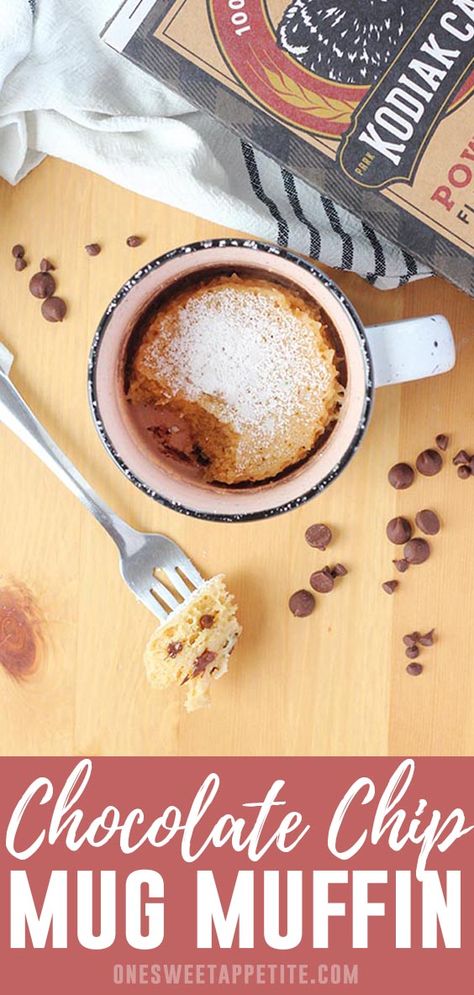 Mug Muffin, Kodiak Cakes Recipe, Chocolate Chip Mug Cake, Easy Mug Cake, Muffin In A Mug, Protein Mug Cakes, Chip Mug, Kodiak Cakes, Chocolate Mugs