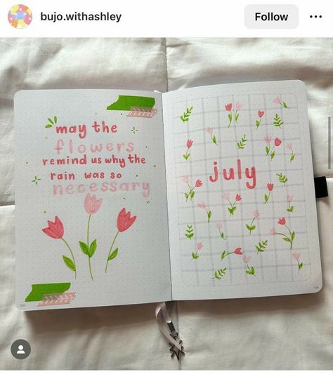 May Bullet Journal Ideas Layout, Idea Journal Notebook, Cute Note Drawings, Easy Bujo Ideas, May Journal Spread, May Journal Page, May Planner Ideas, July Planner Ideas, Cute Aesthetic Journal Ideas