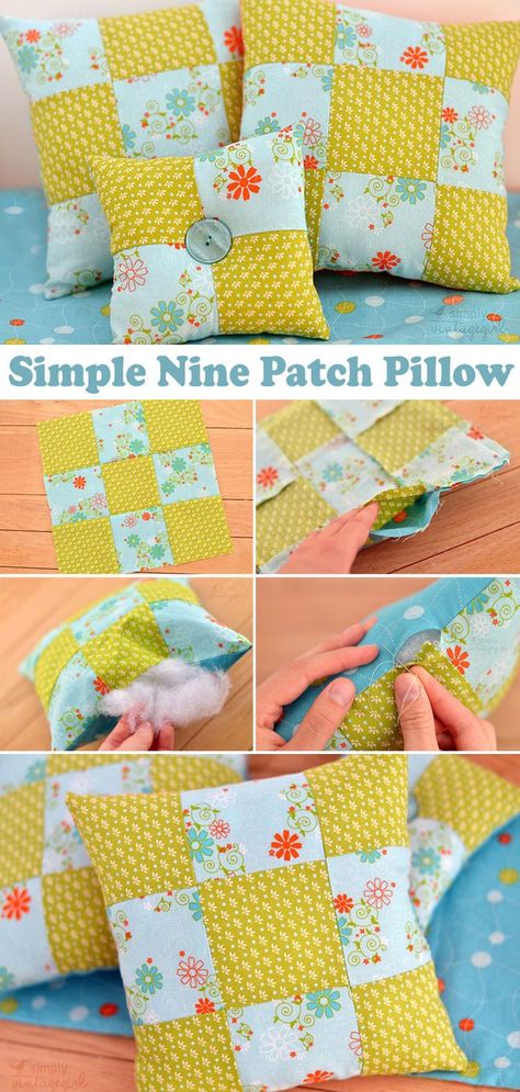 Tutorial: How to Make a Nine-Patch Pillow | Quilted pillows diy, Patch pillow, Sewing machine projects #How_To_Quilt_A_Pillow_Cover #Free_Pillow_Patterns_Sewing_Diy #Patchwork_Pillows_Ideas_Simple #Easy_Quilted_Pillow_Patterns How To Quilt A Pillow Cover, Free Pillow Patterns Sewing Diy, Patchwork Pillows Ideas Simple, Easy Quilted Pillow Patterns, Nine Patch Pillow, Quilted Pillow Patterns Free, Pillows To Sew Ideas, Stuff To Sew For Beginners, Diy Quilt Pillow