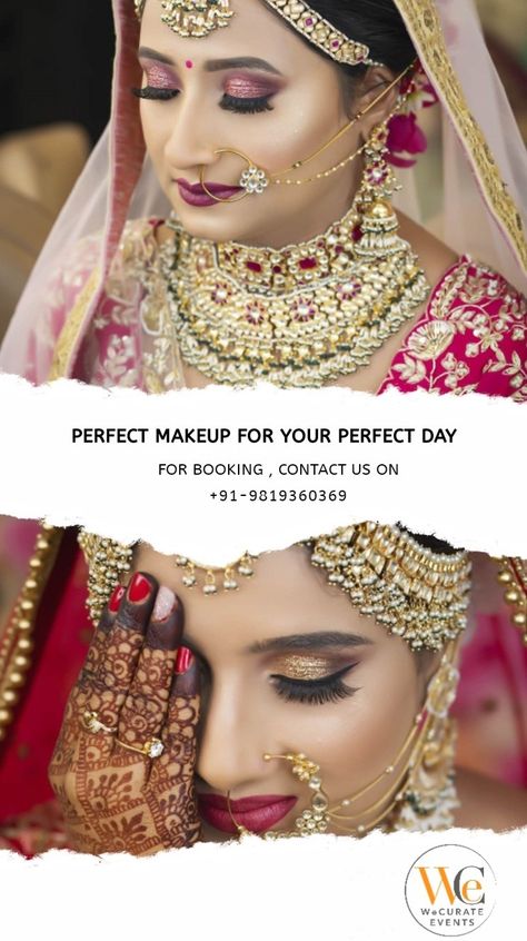 Every bride dreams to look the best version of herself on her wedding day and all she needs a little magic touch. Book us now for the best makeup artists out there. FOR BOOKING , CONTACT US ON +91-9819360369 Beauty Parlour Poster, Bridal Make Up Quotes, Makeup Booking Poster, Bride Makeup Captions, Caption For Bridal Makeup, Bridal Makeup Poster Design, Beauty Parlour Offer Poster, Pre Wedding Makeup, Beauty Salon Posters