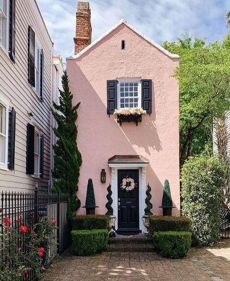 Hollywood Juniper, Pink House Exterior, Stucco Paint, English Room, Stucco Homes, Cottages And Bungalows, Pink Cottage, Stucco Exterior, Architecture Model Making