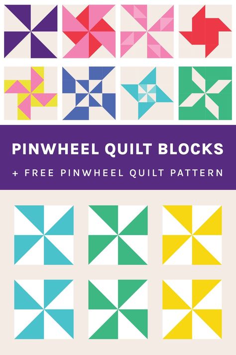 Learn all about pinwheel quilts with our free pattern and step-by-step tutorial. Learn how to create an eye-catching pinwheel quilt block, how to make a pinwheel quilt with a free pinwheel pattern! 12 Inch Pinwheel Quilt Block Pattern, Pinwheels Quilt Block, Pinwheel Quilt Block Sizes, Double Pinwheel Quilt Block Free Pattern, Pin Wheel Quilt Patterns Free, Pinwheel Quilts Ideas, Pinwheel Quilt Block Pattern, Pinwheel Quilt Patterns, Quilt Block Ideas