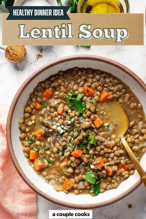 This easy lentil soup is only 7 ingredients and simple to meal prep as a lunch or dinner recipe! It’s one of our top cheap and delicious healthy meal prep ideas. Easy Lentil Soup, Postpartum Meals, Healthy Meal Prep Ideas, Winter Salad Recipes, Salad Dressing Recipes Healthy, Lentil Soup Recipes, Meal Prep Ideas, Vegan Salad Recipes, Vegan Side Dishes