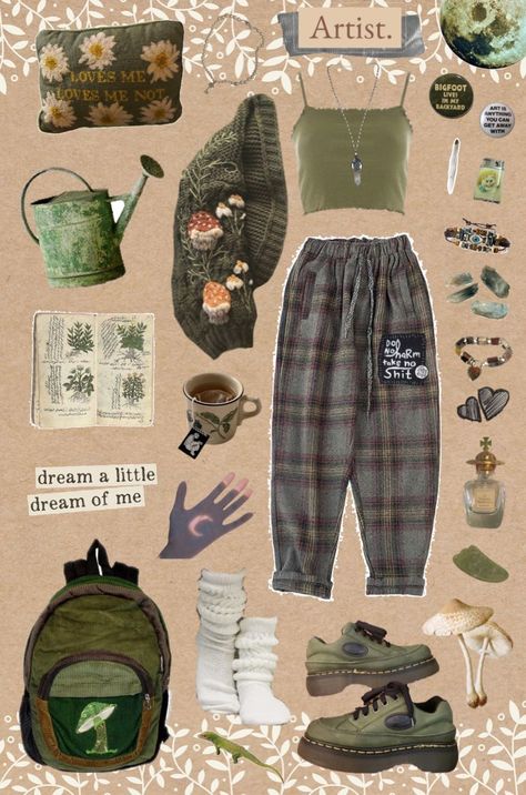 Outfit by Teddy - #cozycore #goblincore #mothcore #cottagep... Cute Goblin Core Outfits, Soft Goblincore Outfits, Cryptid Core Clothes, Goblincore Fashion Winter, Goblin Grunge Outfits, Goblincore Outfit Ideas, Moss Core Outfit, Witchy Goblincore Outfits, Soft Cottage Core Aesthetic Outfits