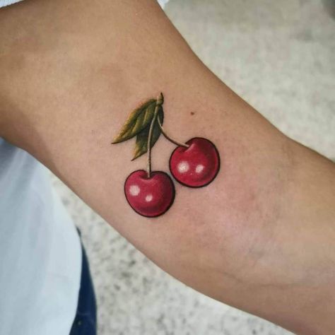 Small Unique Tattoos For Men, Small Unique Tattoos, Cherry Tattoo, Unique Tattoos For Men, Cherry Tattoos, Small Forearm Tattoos, Back Of Shoulder Tattoo, Small Wrist Tattoos, Tattoo Desings