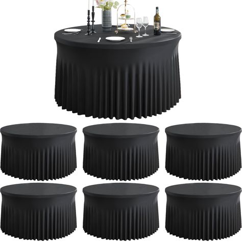 PRICES MAY VARY. 1. You will receive 6 Pack black spandex round table covers fitted for 60 inch diameter round tables. Manteles de mesa de tela para fiestas. 2. Made of Stretchy Spandex: Wrinkle Free; Stain resistant; High Quality Stitching; Washable; Ironable; Durable. You can keep it for future events. 3. Fit for 60 inch round tables: Fitted table cover is good fit for a 60" Diameter x 30" Height round table. No need to worry about the tablecloth blowing off or falling off. 4. Easy to slide on Black Table Cover Decor, Silver And Black Centerpieces, 40 Birthday Centerpieces Men, Women’s 50th Birthday Party Decor, Restaurant Dinner Party Decorations, Rose Gold And Black Wedding Theme Table Settings, 70th Party Decorations, Black Dinner Table Decor, Christmas Gala Decorations