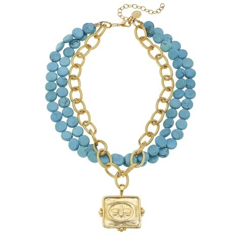 Susan Shaw Gold Squared Bee Intaglio on Multi Strand Genuine Turquoise Susan Shaw, Artisan Jewelry Necklaces, Bracelet Sets, Bangles And Bracelets, Horse Necklace, Crystal Choker Necklace, Gold Bee, Moon Pendant Necklace, Premier Designs Jewelry