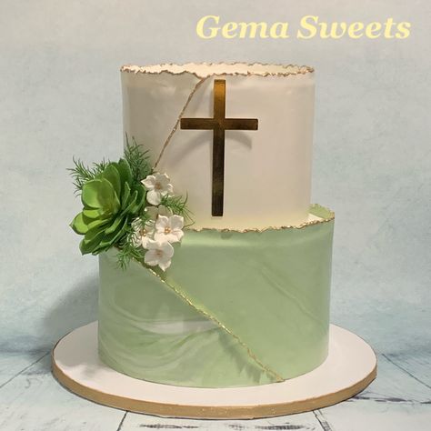 Green Confirmation Cake, Green Baptism Cake, Boys First Communion Cakes, Christian Cakes, Baptism Cake Boy, Comunion Cake, Dedication Cake, Holy Communion Cakes, Confirmation Party