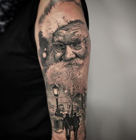 Old Man Winter Tattoo, Christmas Sleeve Tattoo, Christmas Tattoo Sleeve, Christmas Tattoo Ideas, Christmas Tattoos, Winter Tattoo, Tattoo Machine Tattoo, Needle Tattoo, Random Tattoos