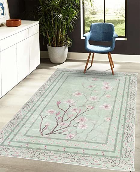 AmazonSmile: Ambesonne Apple Blossom Area Rug with Non-Slip Backing, Flowers and Blooming Spring Season Branches Nature Garden Romance, Quality Carpet for Bedroom and Dorm Room, 5' 2" X 7' 6", Mint Green and Pink : Home & Kitchen Mint Green Carpet, Mint Green Rug, Mint Green And Pink, Carpet For Bedroom, Green Bedroom, Area Rug Decor, Room Redo, Bedroom Dorm, Dream Apartment