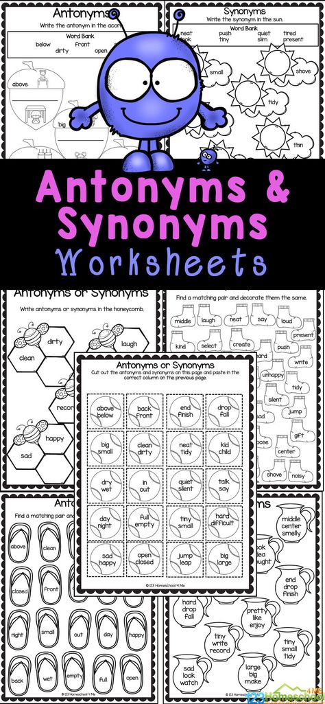 These fun, antonyms and synonyms worksheets are a great way to work on literacy skills with your student! These free printable synonyms and antonyms exercises allow first grade, 2nd grade, and 3rd grade students to learn more about the different ways in which words can be written and used, in preparation for learning more advanced literacy skills in the future.  Simply print synonyms and antonyms worksheet pdf and you are ready to play and learn as you improve vocabulary ro reading and writing. Antonyms And Synonyms Worksheets, Synonyms And Antonyms Worksheet, Synonyms Worksheets, Antonyms And Synonyms, Antonyms Activities, Synonym Activities, Parts Of Speech Games, Antonyms Worksheet, Verbs Activities