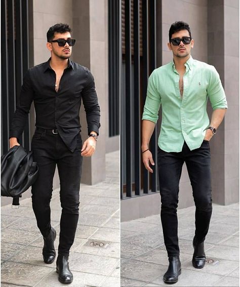 Black Pant Outfits, Men Casual Outfit, Black Shirt Outfit Men, Black Shirt Outfits, Pant Outfits, Black Outfit Men, Shirt Outfit Men, Pants Outfit Men, Formal Men Outfit